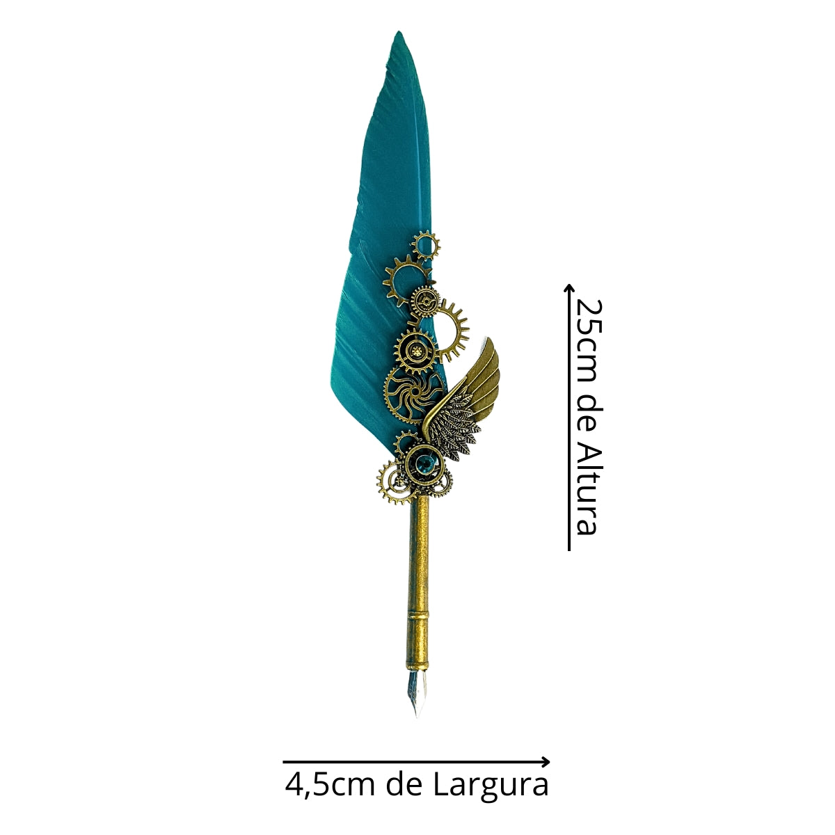 Caneta Tinteiro com Pena Turquesa e Engrenagens Caneta Tinteiro com Pena Turquesa e Engrenagens